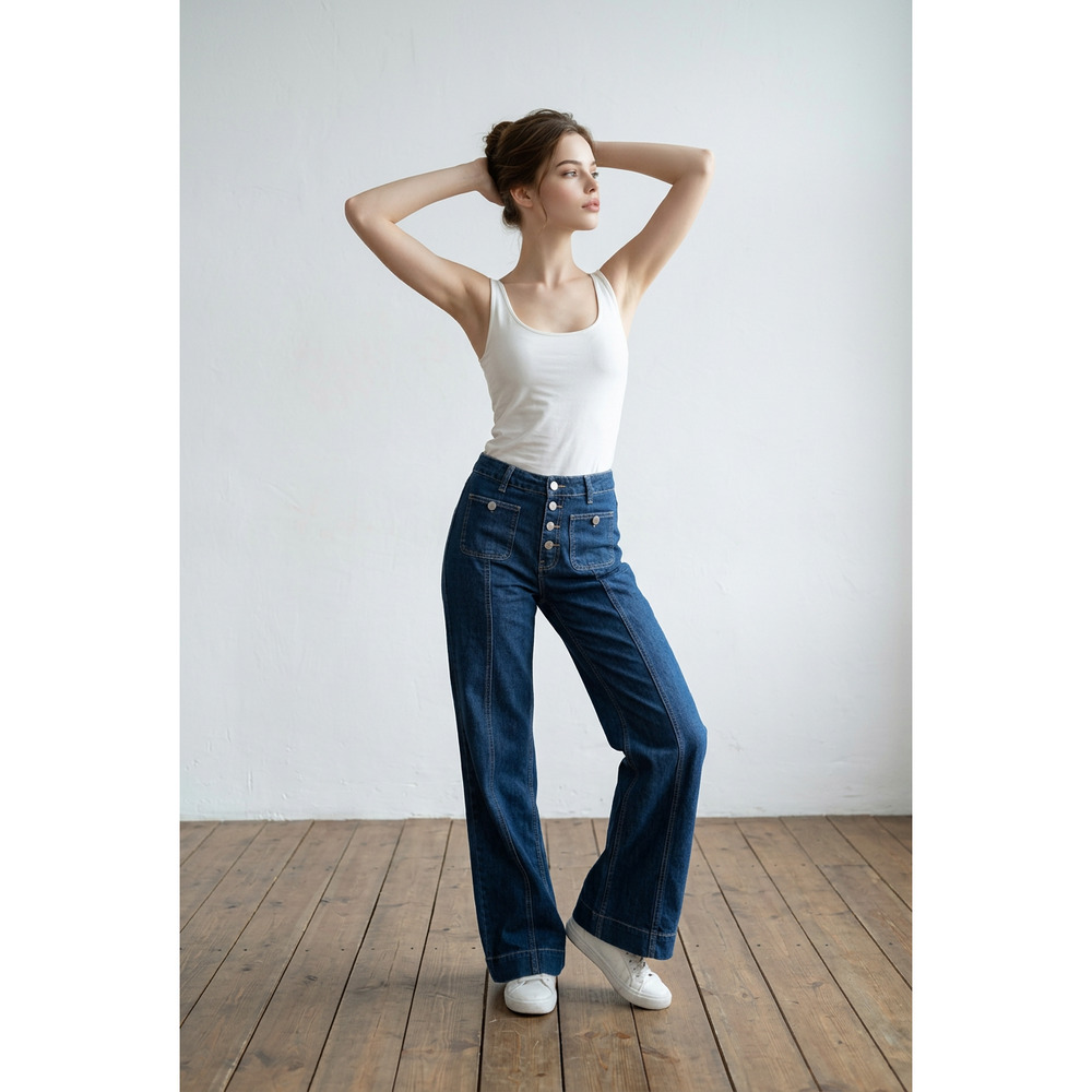 Cotton denim jeans midrise flare bell bottom with button fly Size L  30"